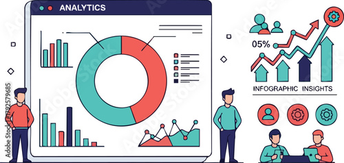 Business People Analyzing Financial Data With Charts and Graphs on White Background