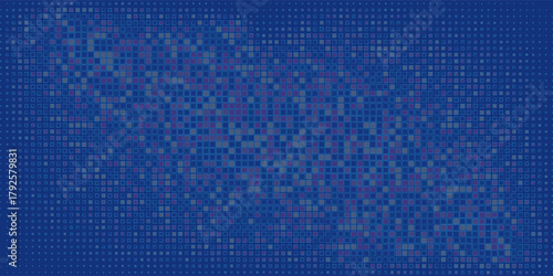 Blue pixel background. Abstract digital pattern with square elements grid. Futuristic dotted mesh with gradient effect. Geometric minimal digital design. Modern vector illustration.