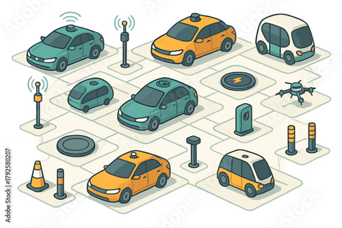 Isometric autonomous vehicle and smart city infrastructure concept