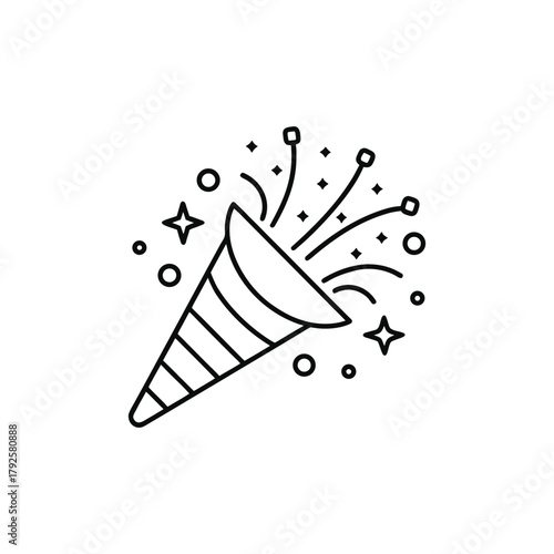 Party popper exploding with confetti stars and circles isolated on white background

