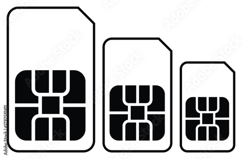 SIM Card Icons Set – Mobile Network and Communication Chip Vector Collection
