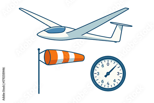 Glider sailplane windsock and altimeter gauge set for aviation and soaring