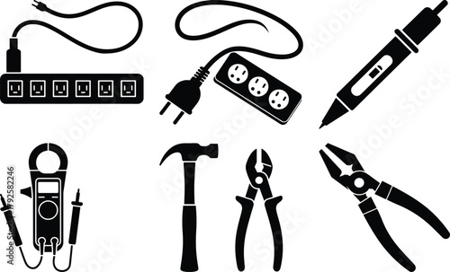 Electrical tools and supplies silhouette collection