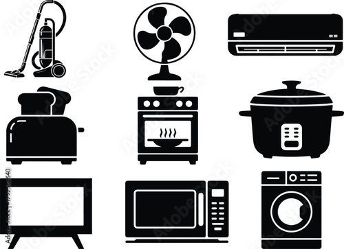 Collection of household appliances and electronics icons