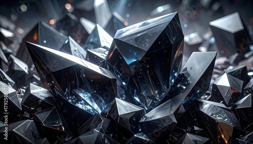 Wallpaper Mural Collection of sharply pointed, dark reflective crystal formations with glittering bokeh background Torontodigital.ca