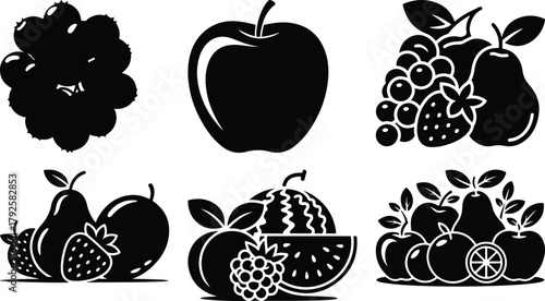 Collection of silhouetted fruits in various arrangements