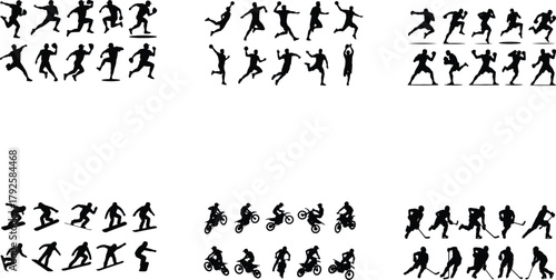 Collection of silhouettes representing various athletic activities and movements