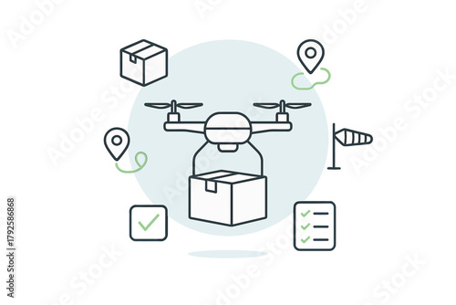 Futuristic logistics system with unmanned aerial vehicle shipping a parcel
