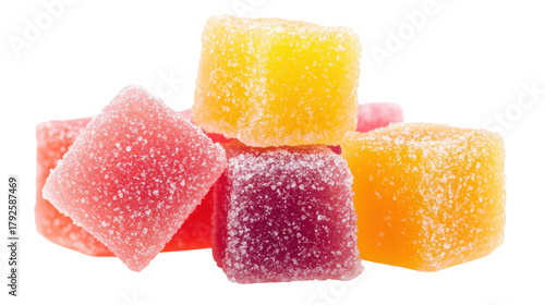 Assorted fruit jellies with sugar coating isolated on a transparent background
