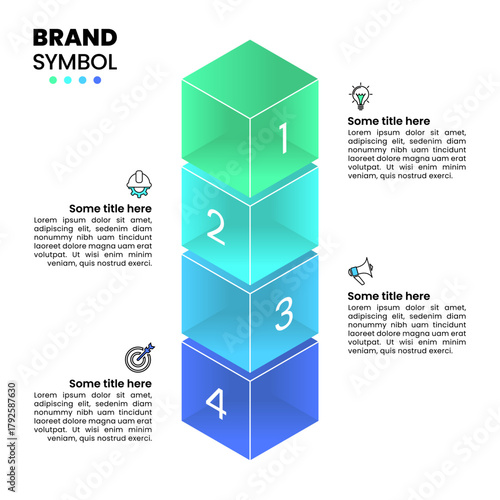 Infographics template. 4 3d glass squares with numbers