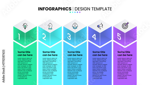 Infographic template. 5 cubes with numbers and icons