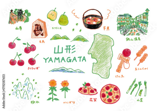 東北のゆるくてかわいいイラストセット(山形県)