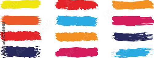 Colorful brush strokes, hand-drawn highlights, text highlighter pen, marker, rough grunge thick paint texture background, Grungy brush collection. Vector Rectangle brush. Set of colorful brush strokes