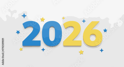 Vibrant 2026 Illustration with Blue and Yellow Numbers.