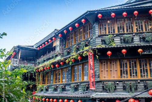 台湾の九份にある赤提灯のある風景