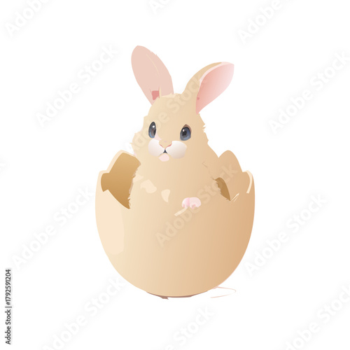 Cute cartoon easter bunny rabbit toy animal with pink decoration and celebration eggs