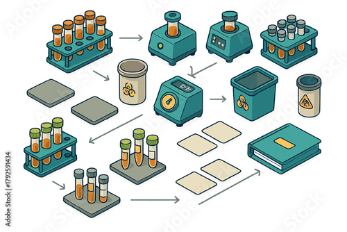 Scientific laboratory experiment workflow showing laboratory equipment and samples