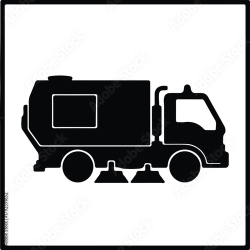Illustration of street sweeper truck for cleaning service silhouette vector