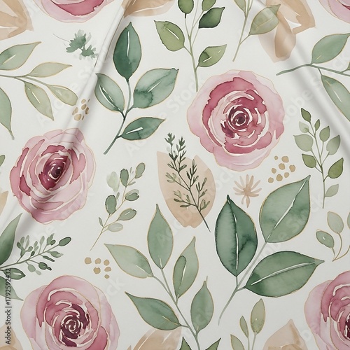 Soft Botanical Watercolor Hijab Pattern with Pastel Florals