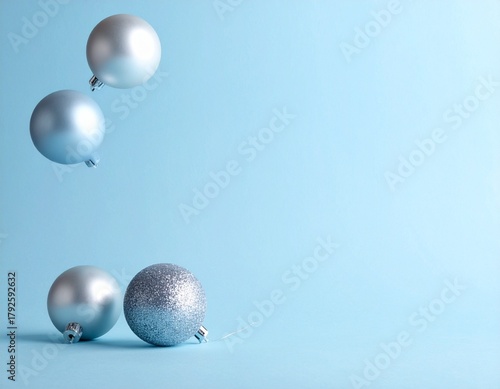 blue christmas banner with silver baubles