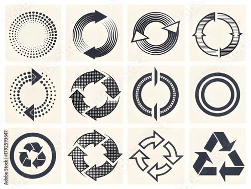 Vector Collection of Circular Arrows and Halftone Loop Symbols