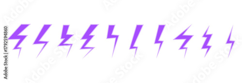 Lightning icon set PNG. Purple lightning bolt icons with various flash shapes on a transparent background.