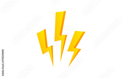 Lightning strike icon PNG. Three lightning bolts striking in one spot. Lightning discharge. Yellow lightning.