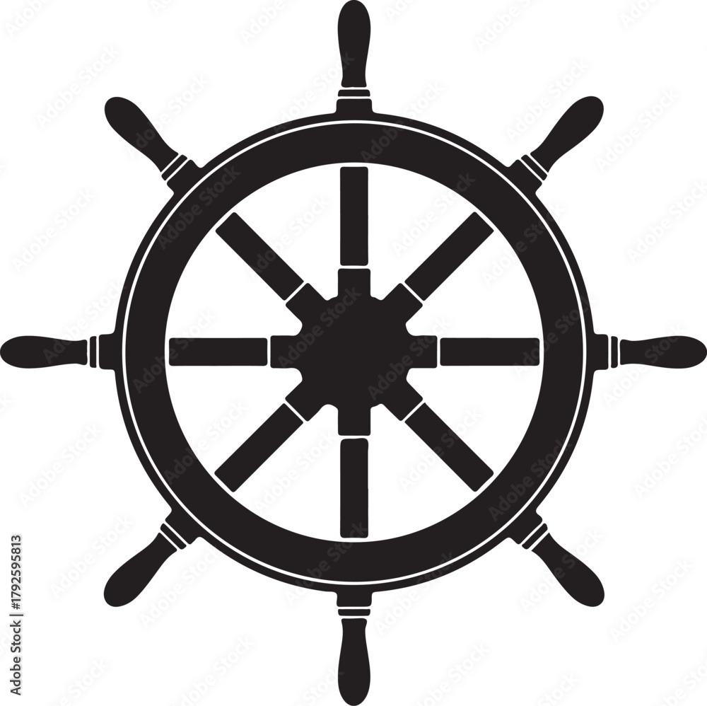 Obraz premium Vintage Nautical Helm Silhouette Marine Steering Wheel Design