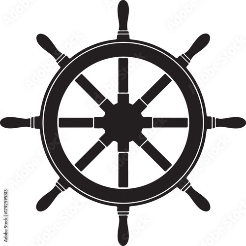 Vintage Nautical Helm Silhouette Marine Steering Wheel Design
