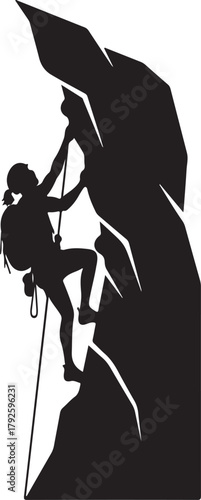 Mountain Climber Silhouette on Stylized Rock Face Adventure Illustration