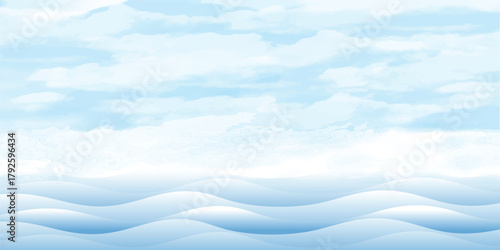 Blue sky cloud, Realistic bright blue sky background with soft white clouds. Horizon nature landscape. Vector illustration. Gradient mesh. fresh weather background.	