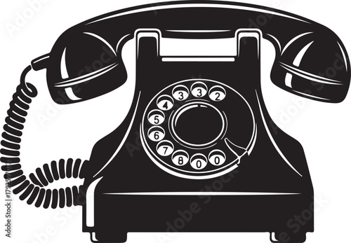 Vintage Retro Phone Silhouette Classic Rotary Dial Design