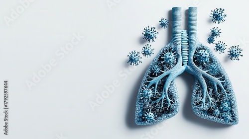 Crosssection of lungs affected by influenza infection, medical illustration for awareness