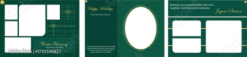 Elegant Emerald Green Holiday Photo Card Template Set