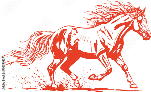 Orange Horse Run Vector Illustration Line Art Graphics Design Isolated Horse Run Speed and Agility Strong Animal Mammal Racehorse Equestrian Clip Art Design Element Equine