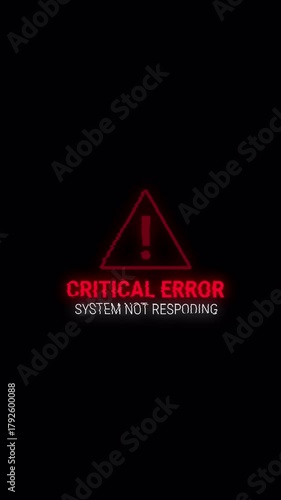 Critical System Error Alert Animation 4K - Flashing Red Warning Message on Black Background