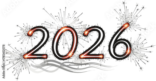 Isolated a 2026 sparkler fireworks number, vector logo vector art with white background.