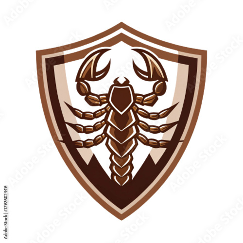 Scorpion Warrior Esport Mascot Logo – Simple Geometric Vector Emblem with Copper and Dark Brown Shades, Badge Design, Transparent Background PNG

