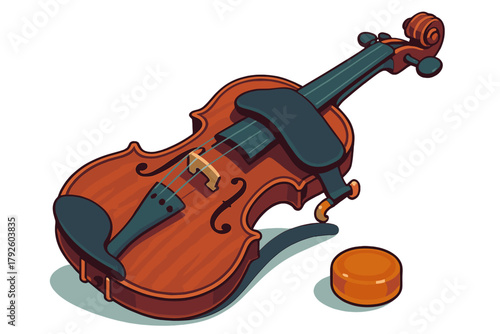 Detailed view of a classical string instrument violin with shoulder rest and rosin