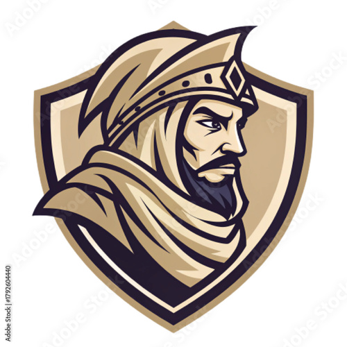 Nomad Warrior Esport Mascot Logo – Vector Crest Emblem with Beige and Dark Brown Colors, Cloth‑Wrapped Face Design, Transparent Background PNG


