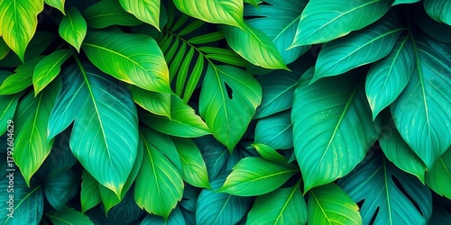 Wallpaper Mural Vibrant green & teal tropical leaves, watercolor wash, lush, exotic texture,  design,  texture Torontodigital.ca