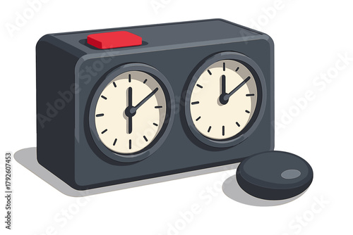 Classic analog chess clock with dual timer faces and prominent red button