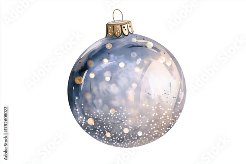 Watercolor isolated Christmas ball ornament in silver with subtle sparkle, featuring a beautiful design perfect for holiday decorations and festive celebrations