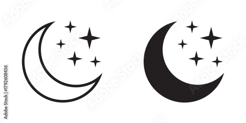 Night Sky Icon – Crescent Moon and Stars Symbol, Sleep and Dream Sign.