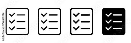 Checklist Icon Set – Document and Questionnaire Symbols, Task List and Productivity Signs.