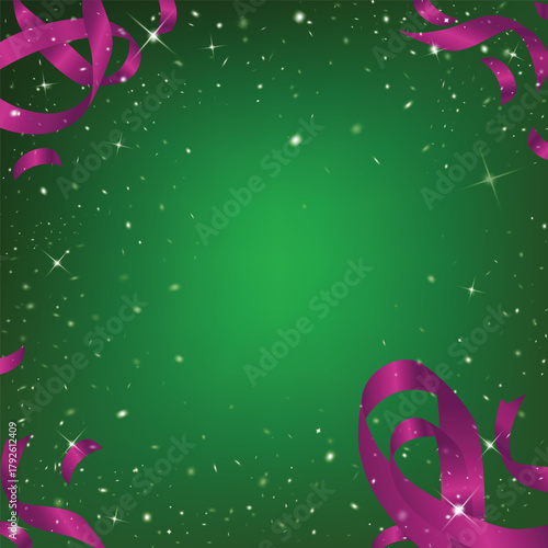 Green background with pink awareness ribbons and snowfall effect.Vector Festive for holiday greeting cards,breast cancer awareness campaign,women health,empowerment promotion