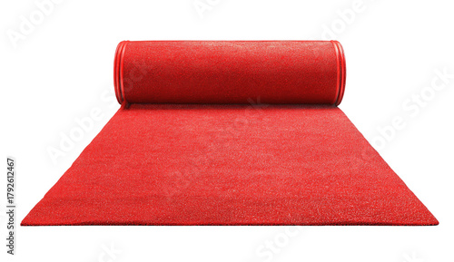 A rolled out red carpet, digitally rendered with a black background