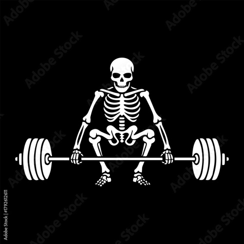 Skeleton Doing Deadlift T-Shirt Design Vector
