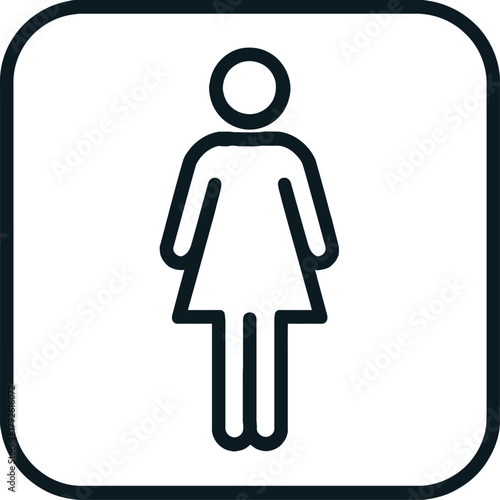 A minimalist black and white icon representing a woman, enclosed within a rounded square border.