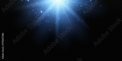 Blue glow of light. Sunlight, special reflections and lighting effects.